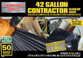 42-gallon contractor clean-up bags with branding and product details.